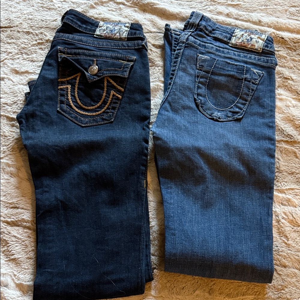 True Religion Straight Leg Jeans in Black and Blue